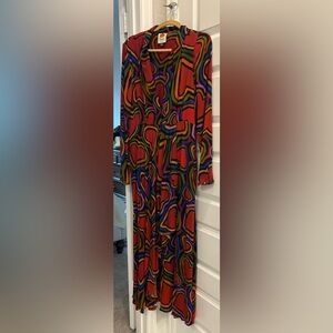 FARM Rio Rainbow Wild Hearts Multicolor Abstract Long Sleeve Boho Maxi D…